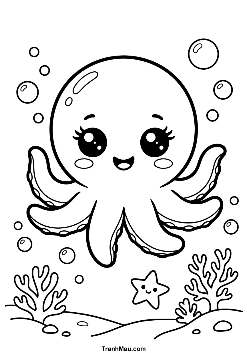 Tranh Tô Màu Bạch Tuộc Chibi Cute