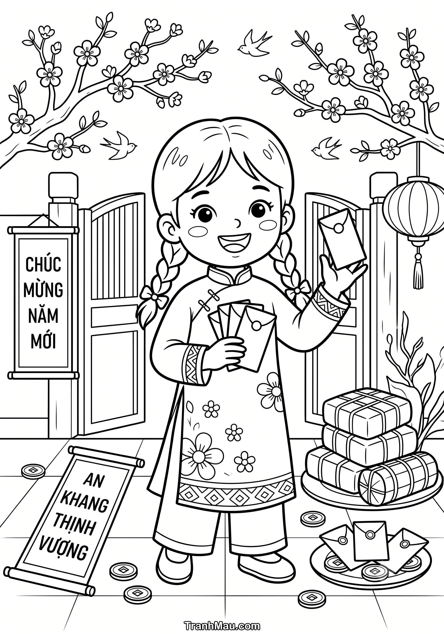 Tranh Tô Màu Bé Đón Tết