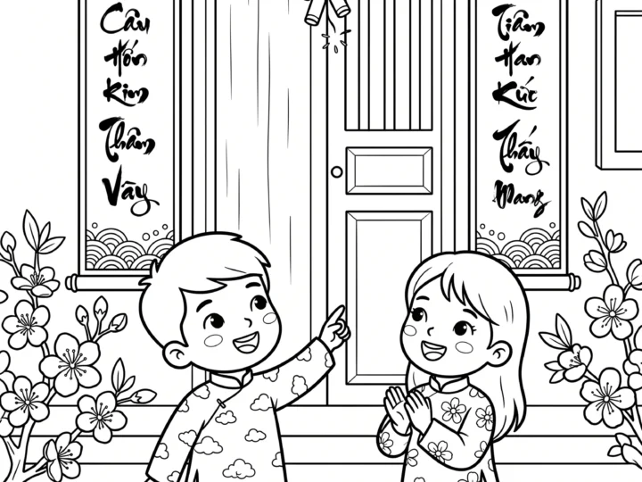 Tranh Tô Màu Câu Đối Đỏ
