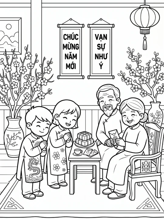Tranh Tô Màu Chúc Tết Ông Bà