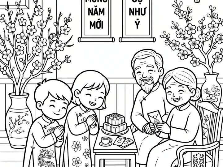 Tranh Tô Màu Chúc Tết Ông Bà