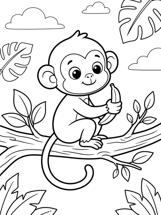 Tranh Tô Màu Con Khỉ Dễ Thương