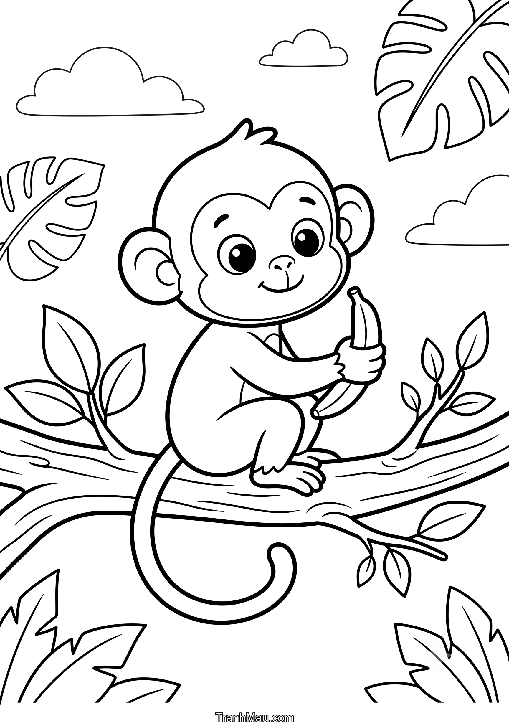 Tranh Tô Màu Con Khỉ Dễ Thương