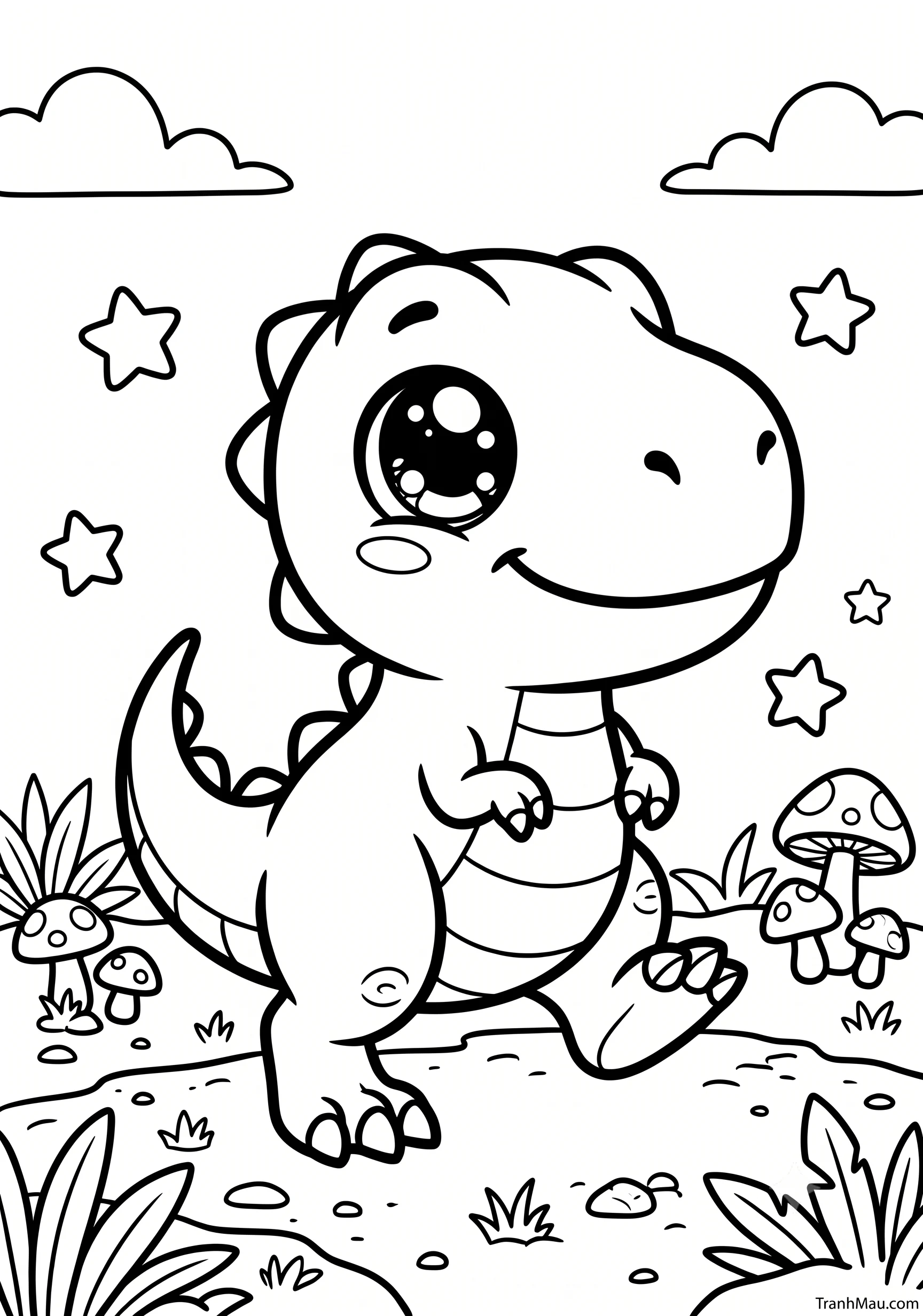 Tranh Tô Màu Dino Chibi Cute