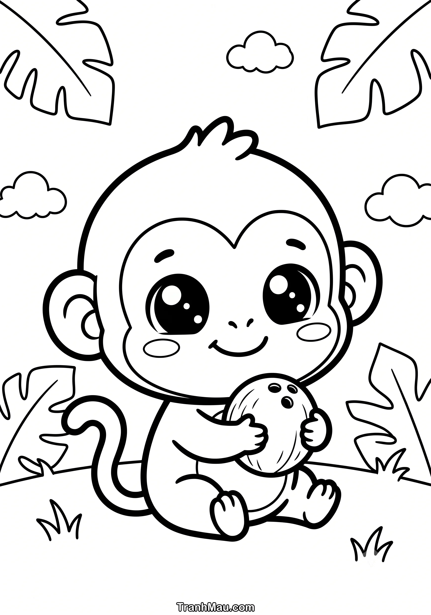 Tranh Tô Màu Khỉ Chibi Cute
