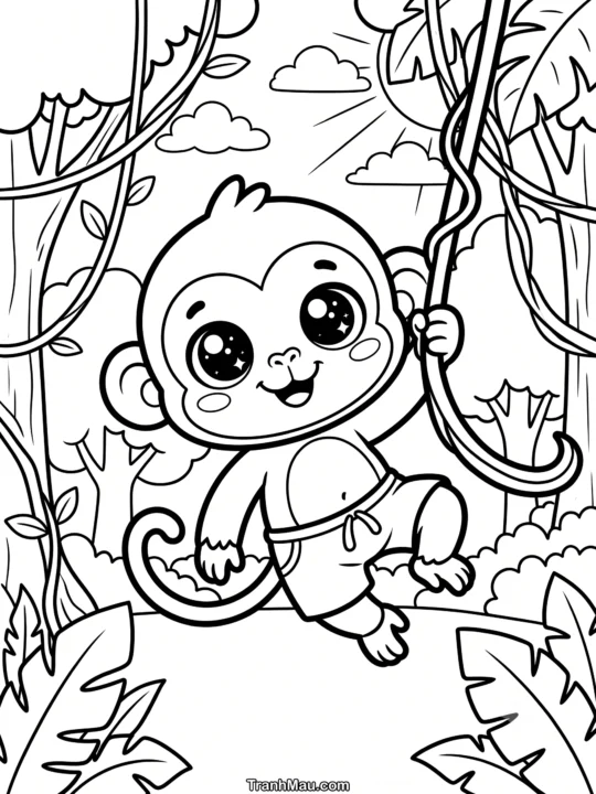 Tranh Tô Màu Khỉ Cute Cho Bé