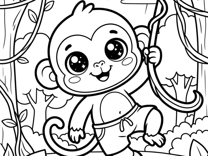 Tranh Tô Màu Khỉ Cute Cho Bé
