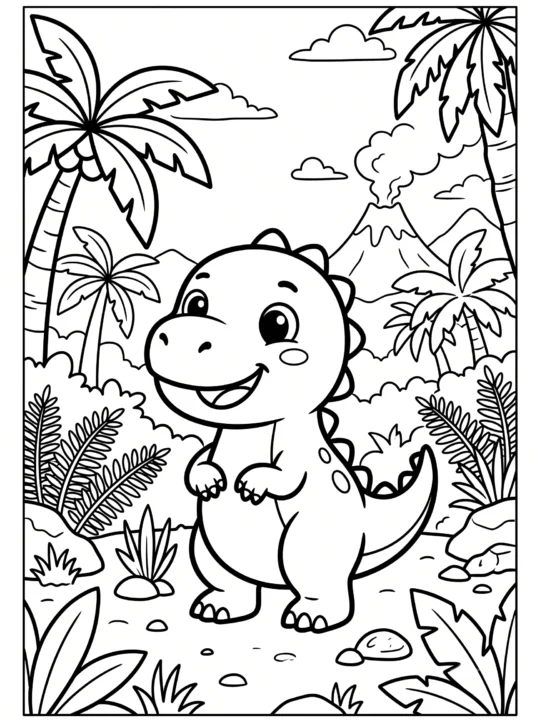 Tranh Tô Màu Khủng Long Cute Cho Bé
