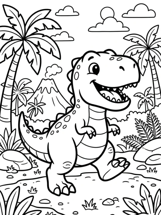 Tranh Tô Màu Khủng Long T-Rex Dễ Thương