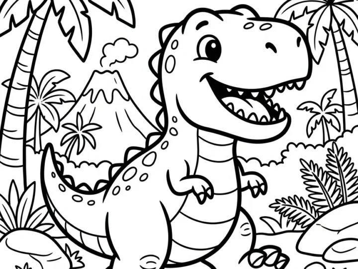 Tranh Tô Màu Khủng Long T-Rex Dễ Thương