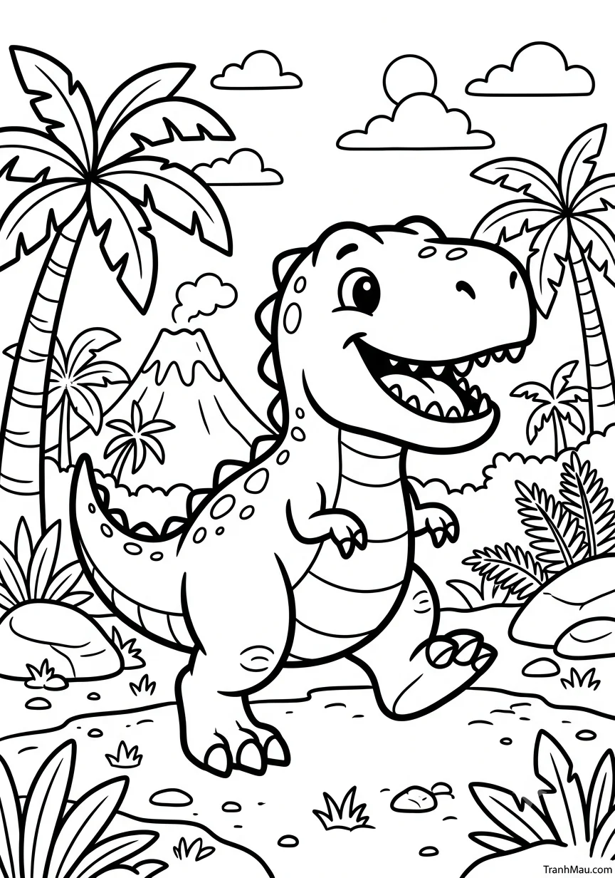 Tranh Tô Màu Khủng Long T-Rex Dễ Thương