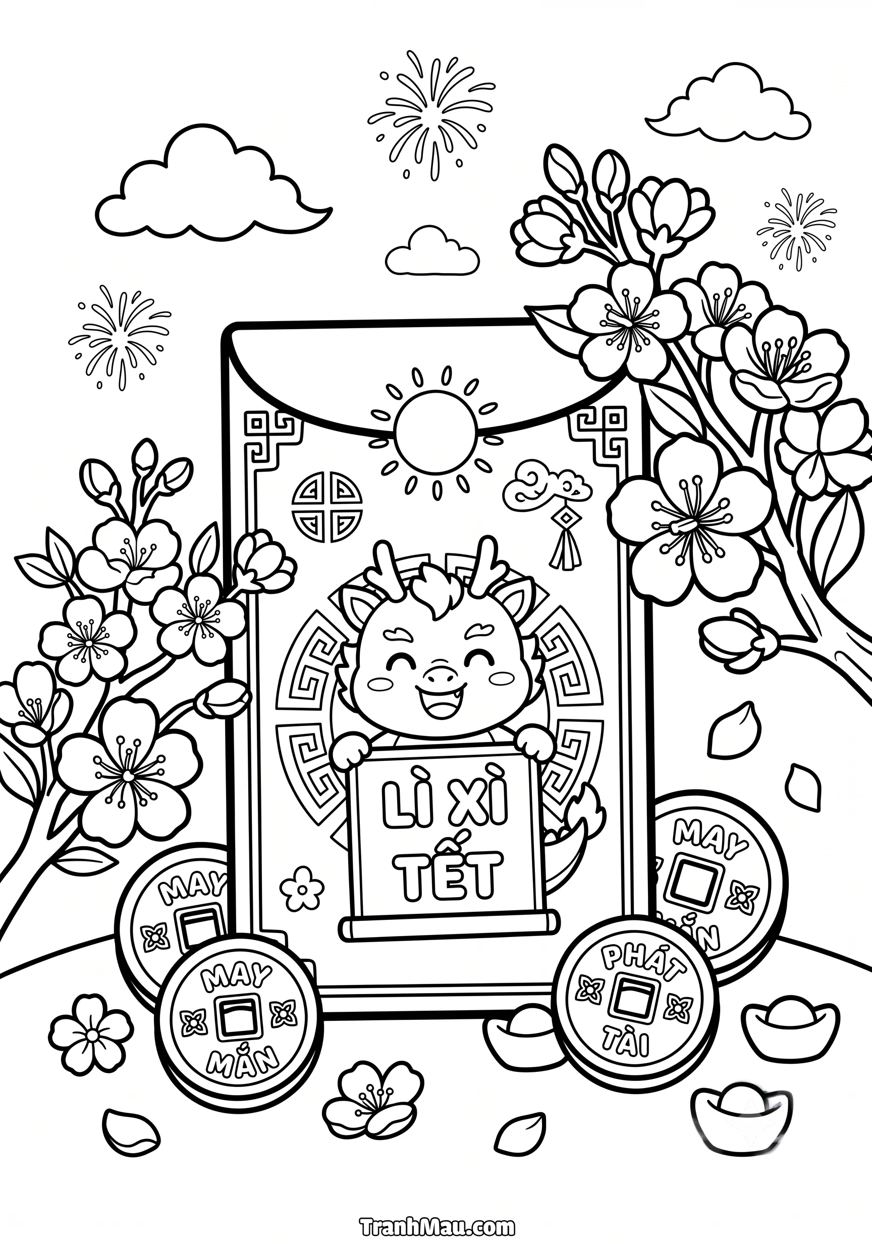 Tranh Tô Màu Lì Xì Ngày Tết