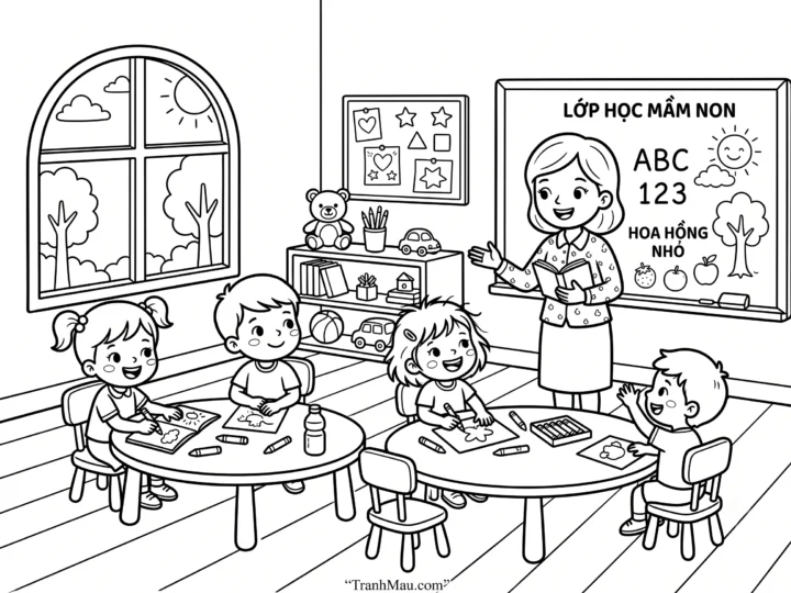 Tranh Tô Màu Lớp Học Mầm Non