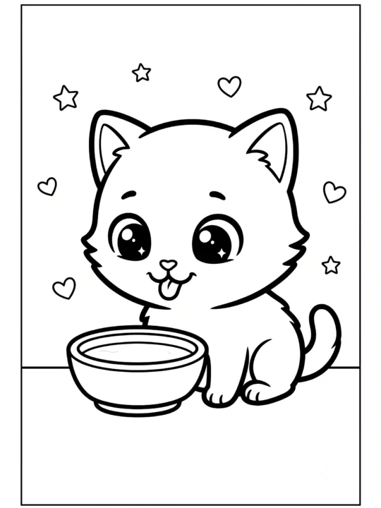 Tranh Tô Màu Mèo Uống Sữa Cute