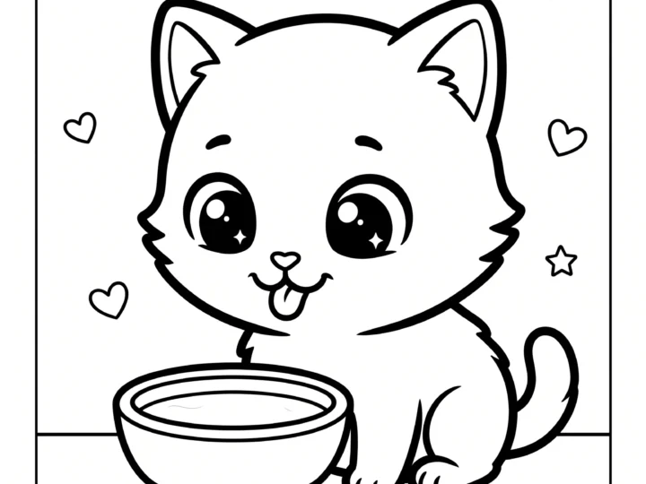 Tranh Tô Màu Mèo Uống Sữa Cute
