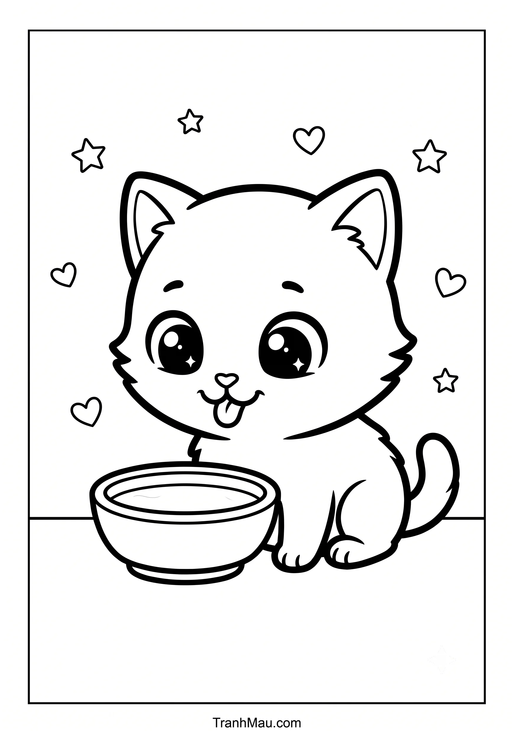 Tranh Tô Màu Mèo Uống Sữa Cute