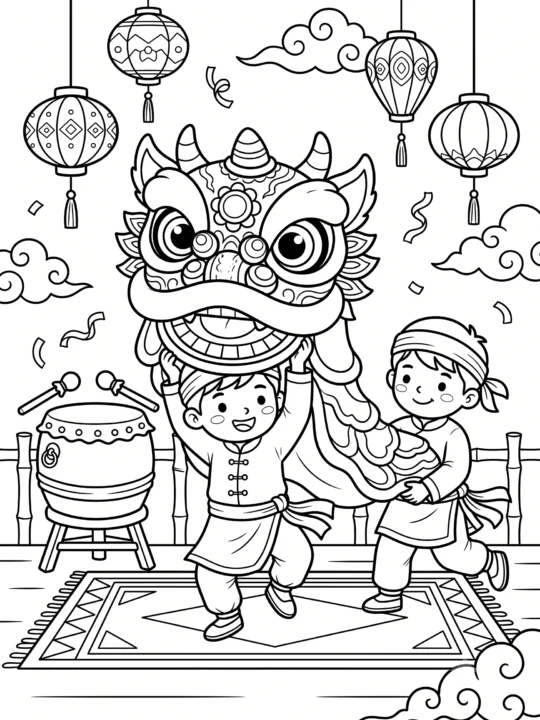Tranh Tô Màu Múa Lân