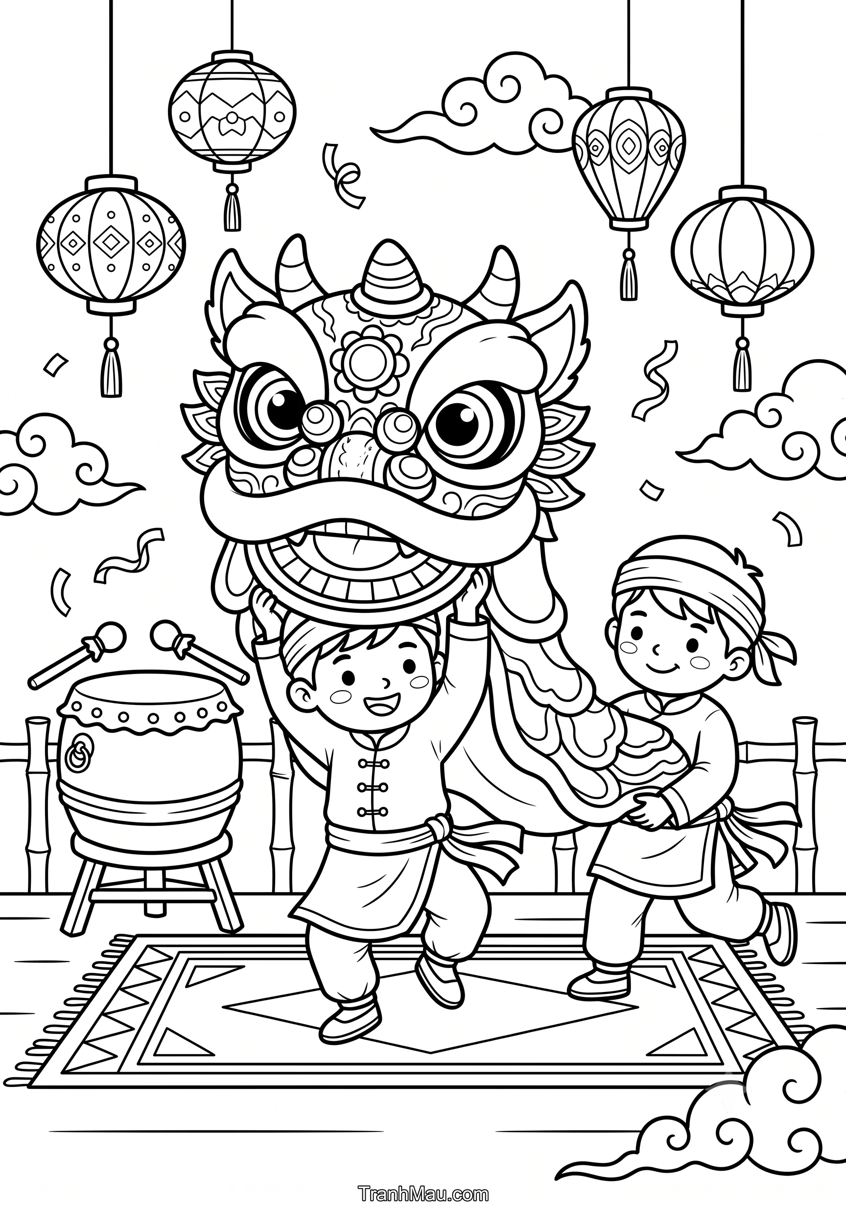 Tranh Tô Màu Múa Lân