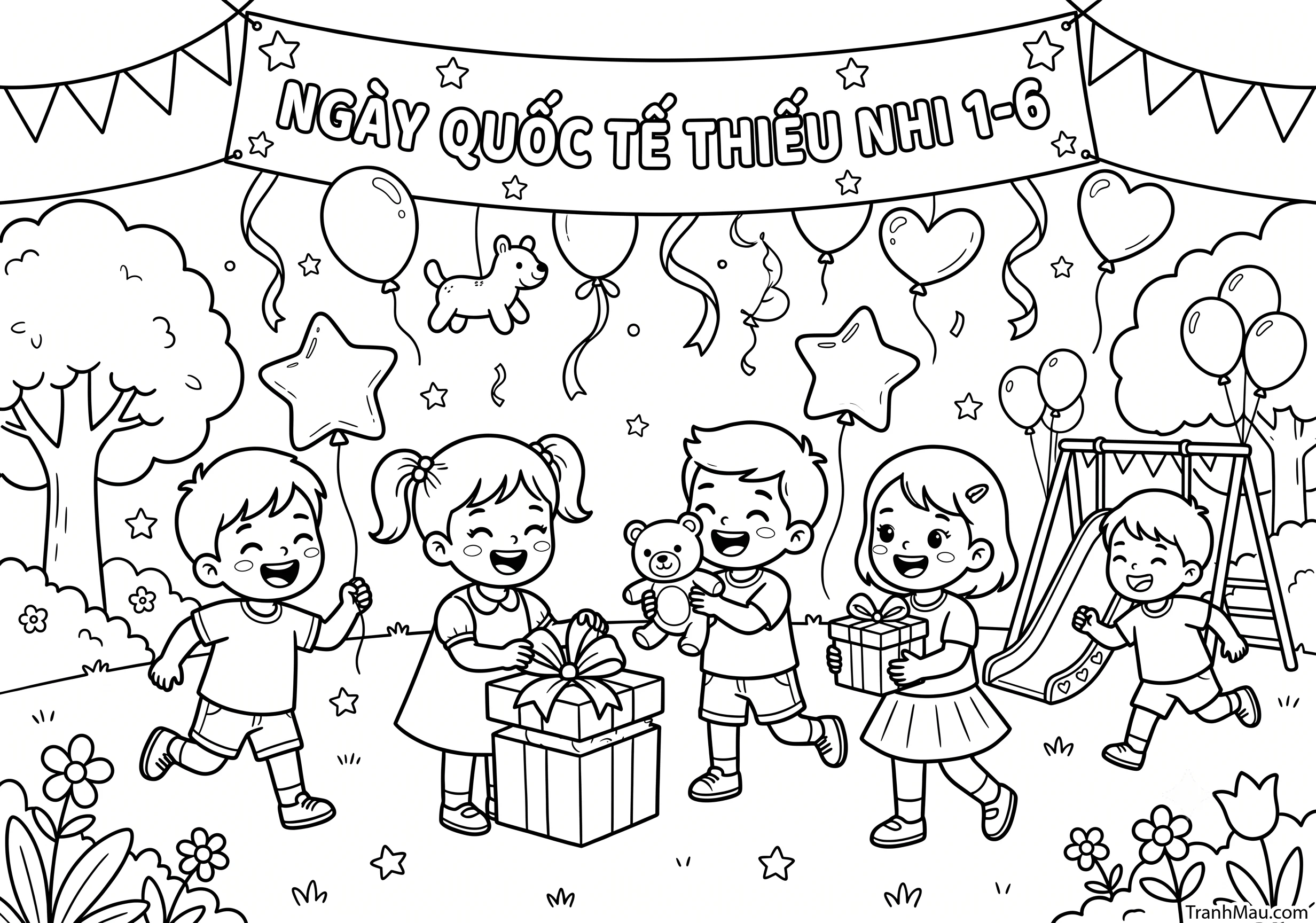 Tranh Tô Màu Ngày Quốc Tế Thiếu Nhi
