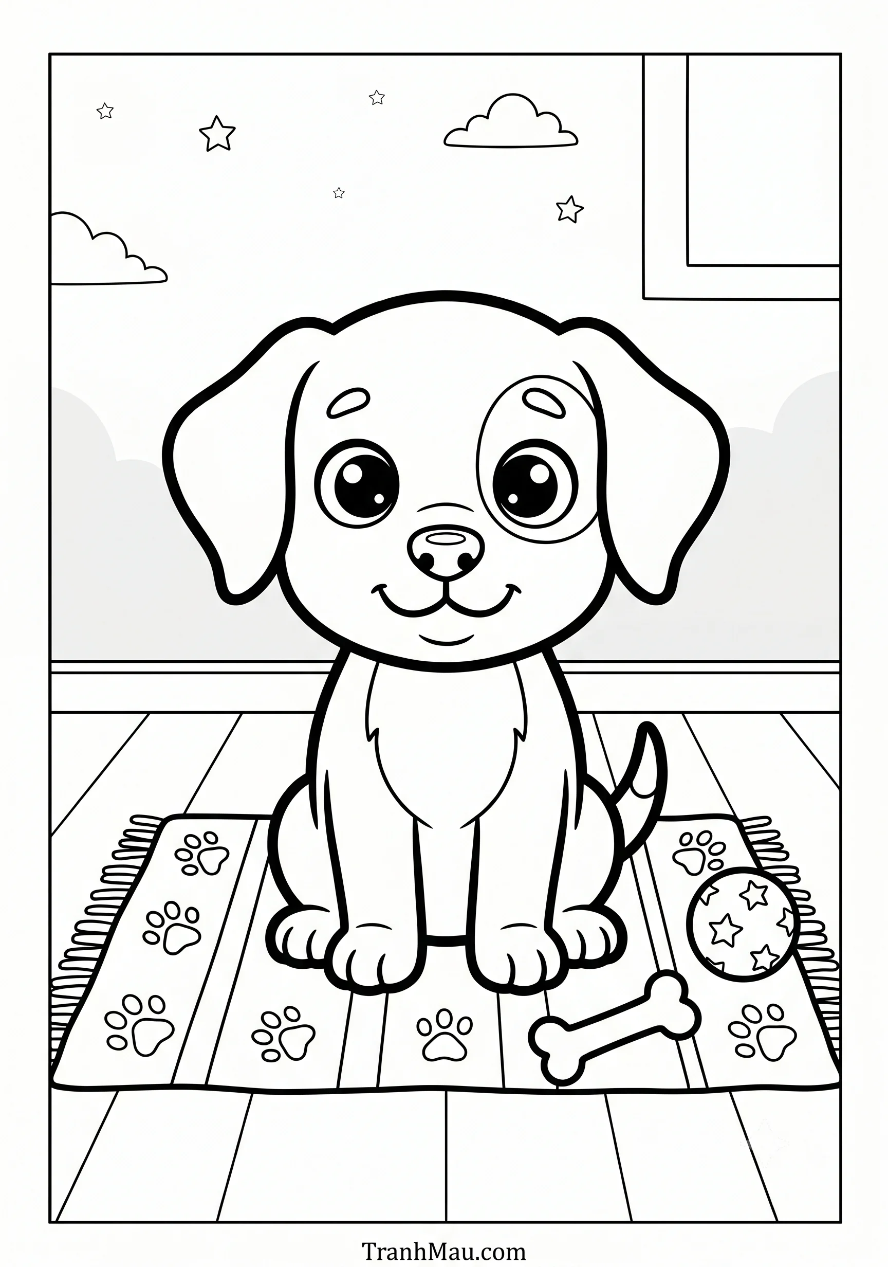 Tranh Tô Màu Puppy Cute Cho Bé