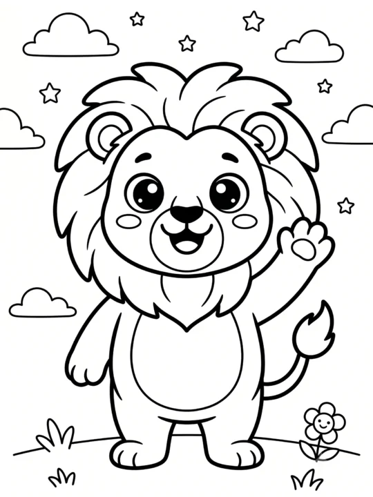 Tranh Tô Màu Sư Tử Cute Cho Bé