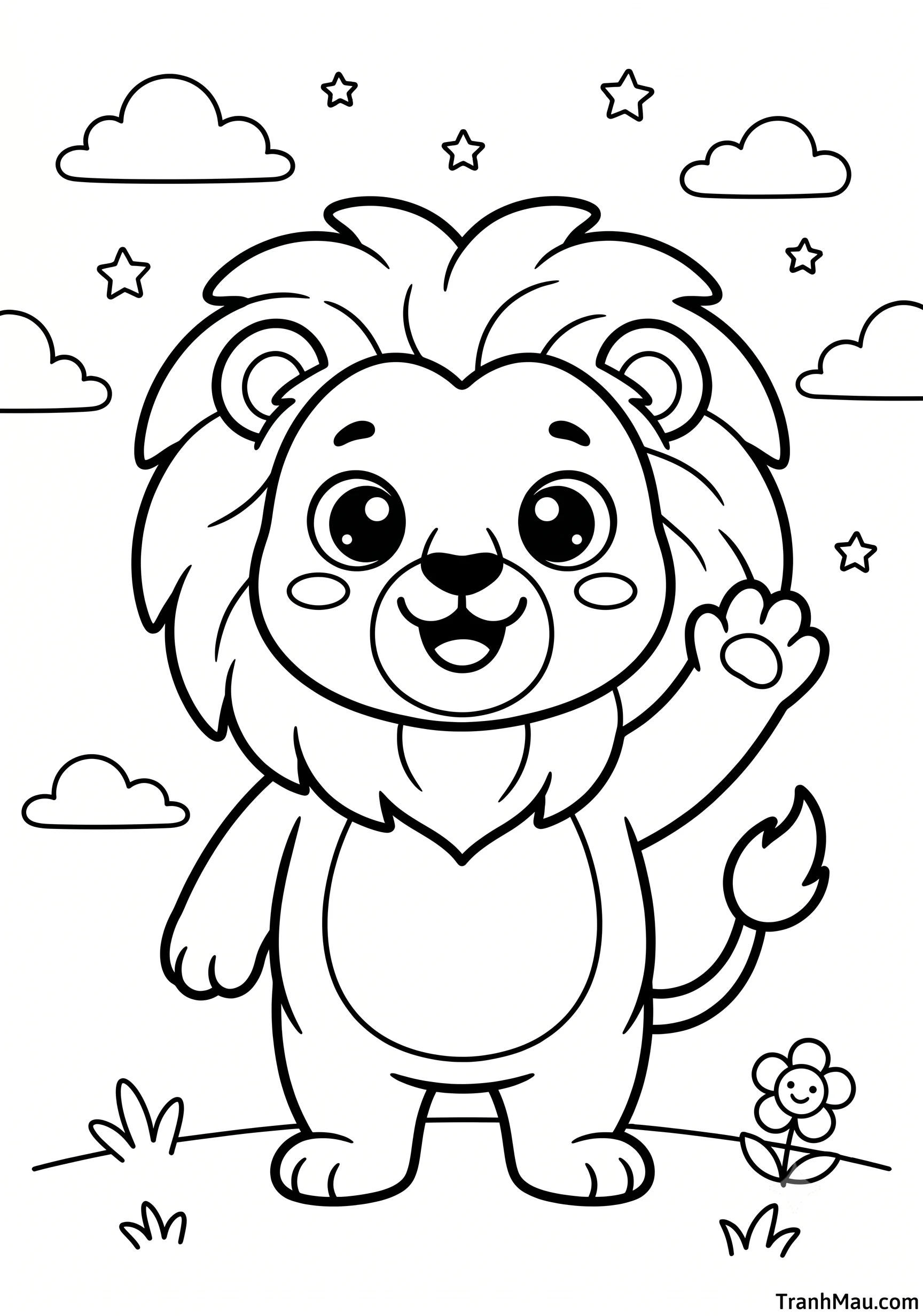 Tranh Tô Màu Sư Tử Cute Cho Bé