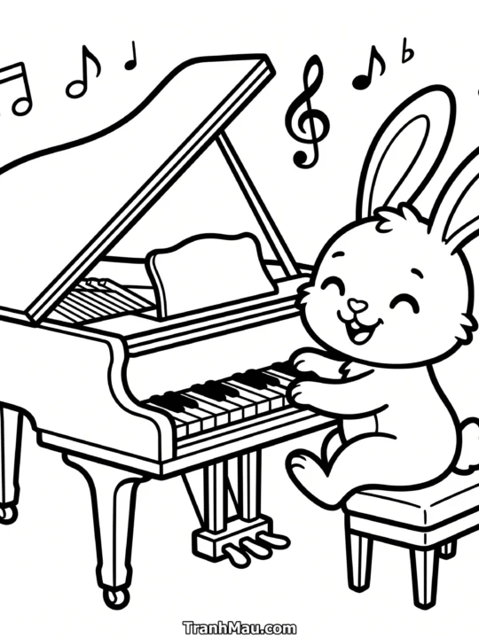 Tranh Tô Màu Thỏ Chơi Đàn Piano