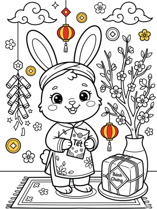 Tranh Tô Màu Thỏ Đón Tết