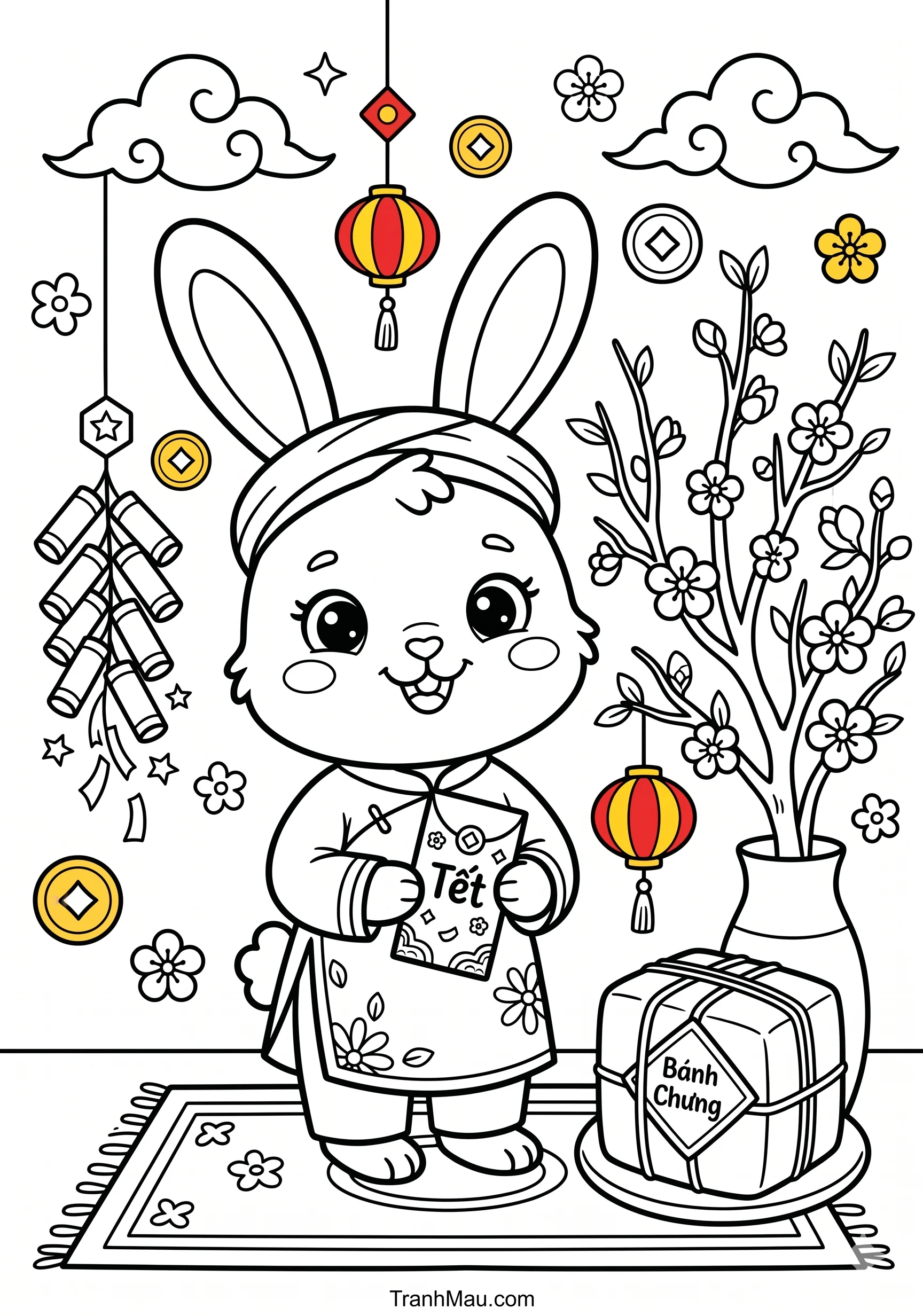 Tranh Tô Màu Thỏ Đón Tết