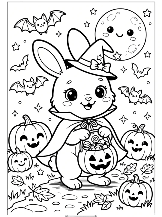 Tranh Tô Màu Thỏ Halloween Dễ Thương