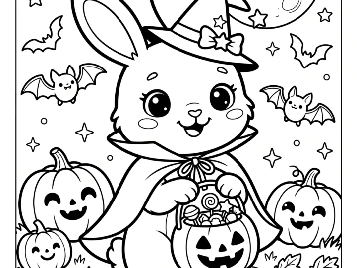 Tranh Tô Màu Thỏ Halloween Dễ Thương