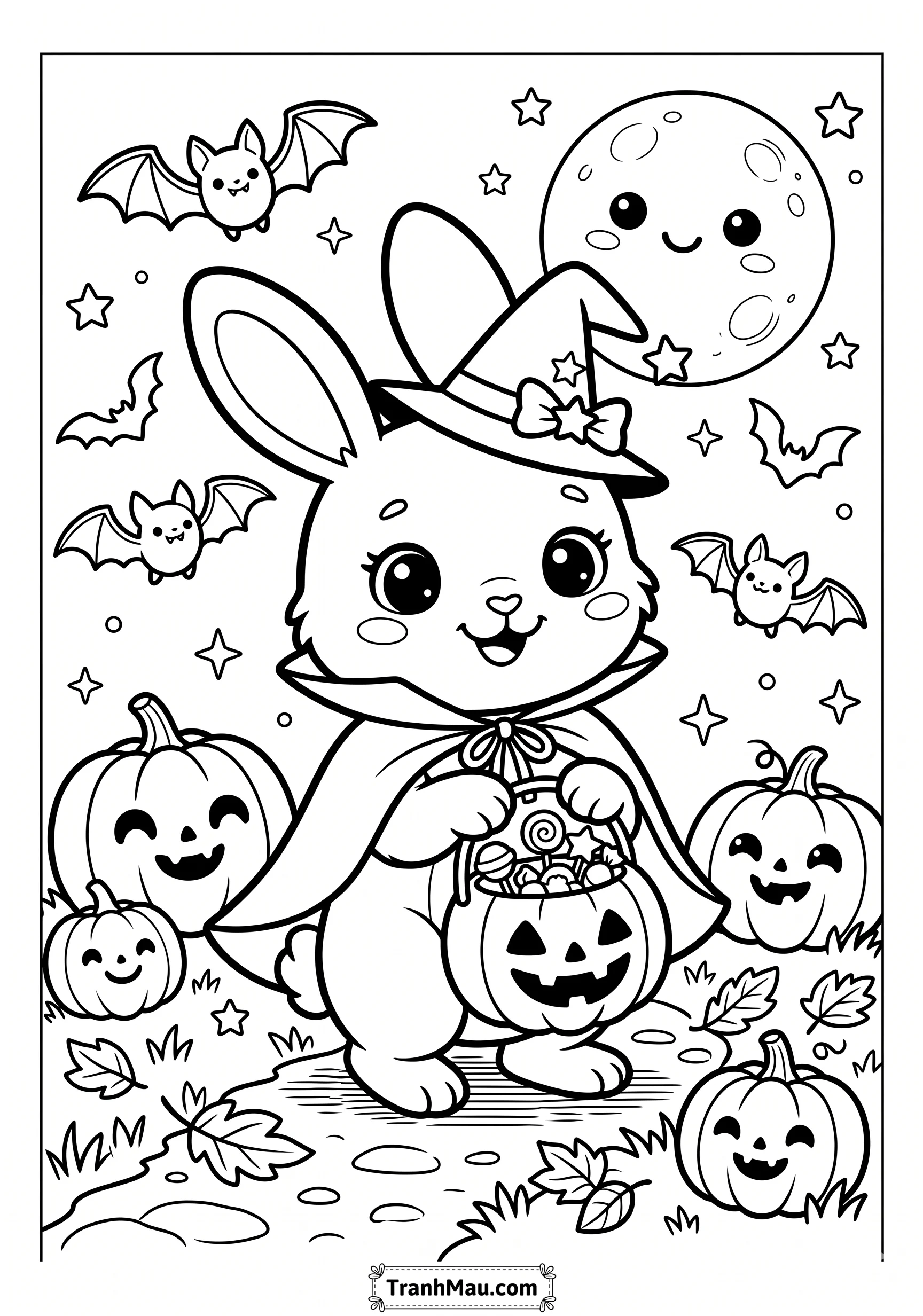 Tranh Tô Màu Thỏ Halloween Dễ Thương