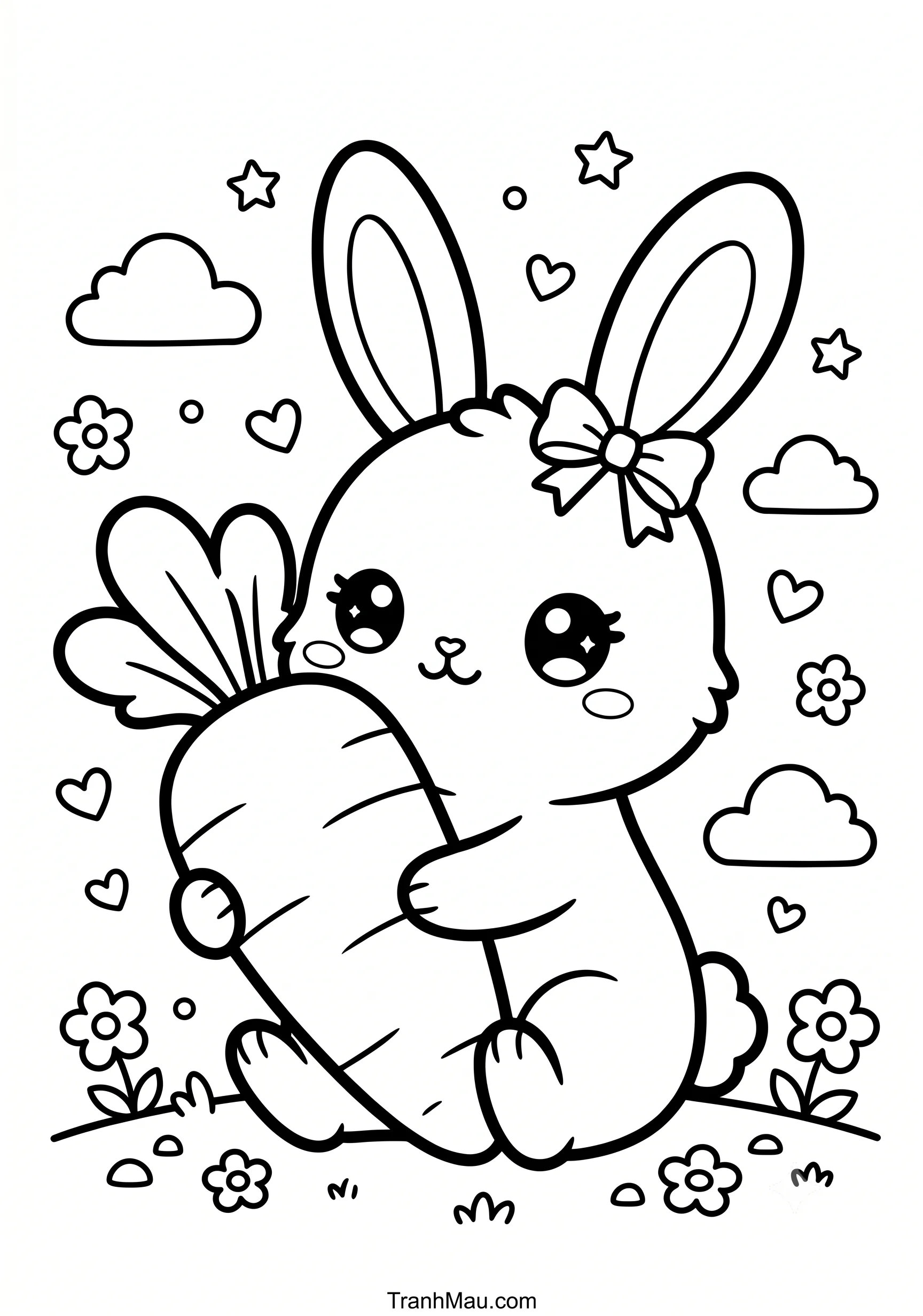 Tranh Tô Màu Thỏ Kawaii Nhật Bản