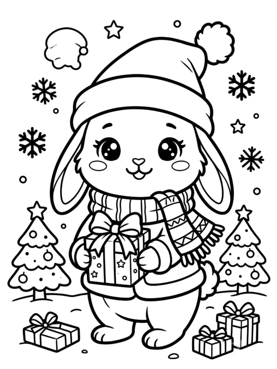 Tranh Tô Màu Thỏ Noel Cute