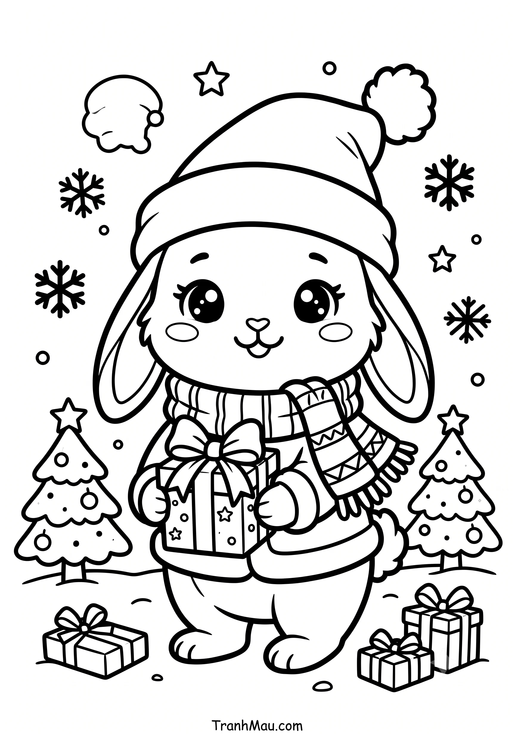 Tranh Tô Màu Thỏ Noel Cute