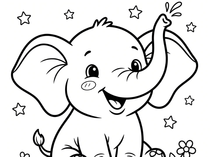 Tranh Tô Màu Voi Cute Cho Bé