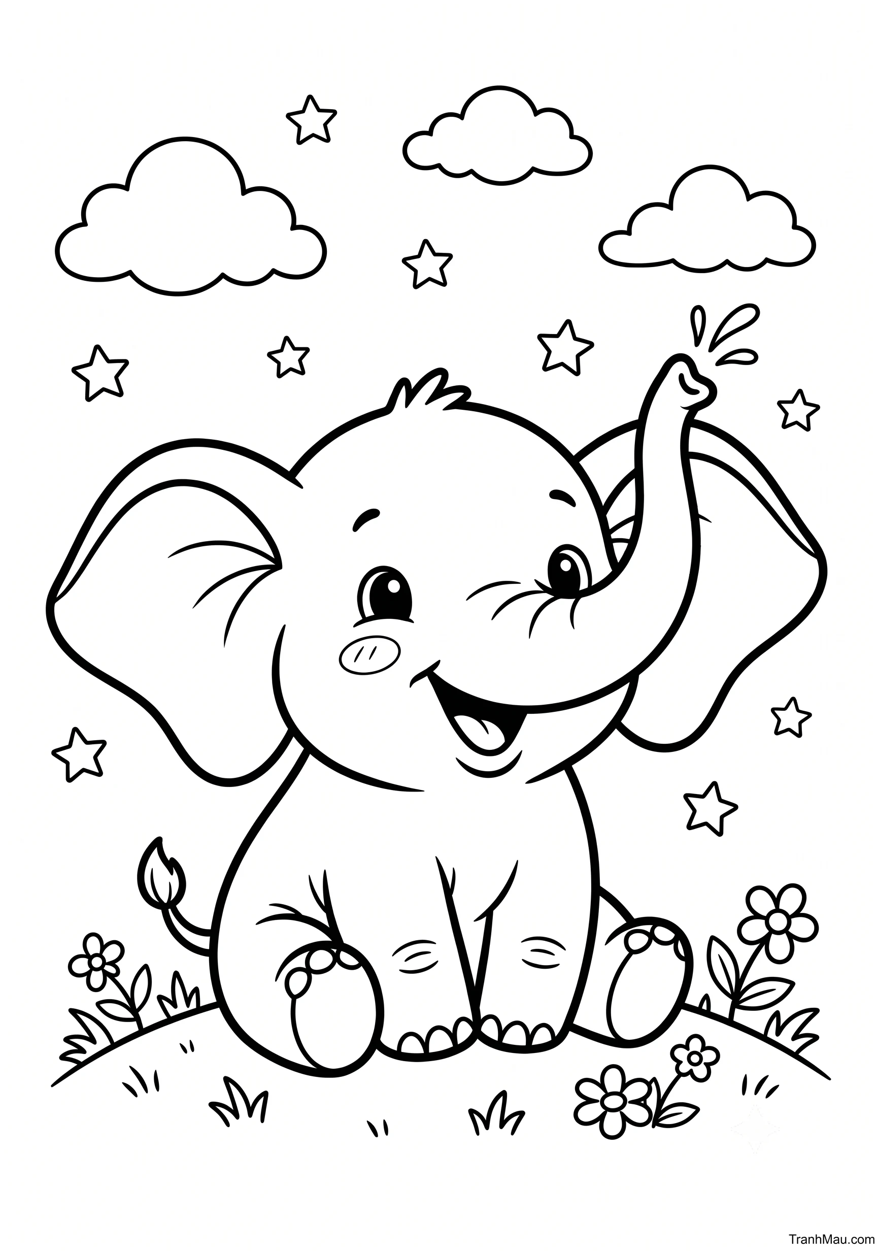 Tranh Tô Màu Voi Cute Cho Bé